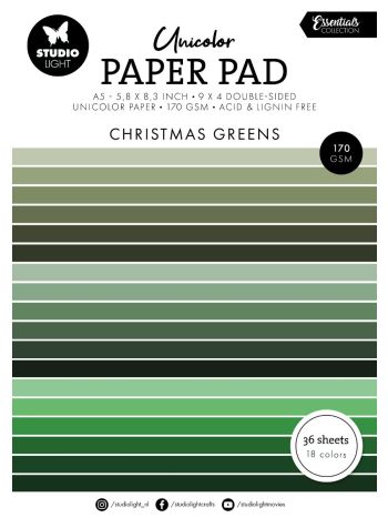 Studio Light - Shades Of Christmas Greens - Essentials A5 Unicolor Paper Pad