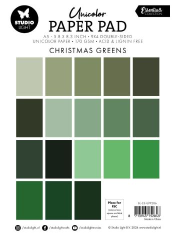 Studio Light - Shades Of Christmas Greens - Essentials A5 Unicolor Paper Pad